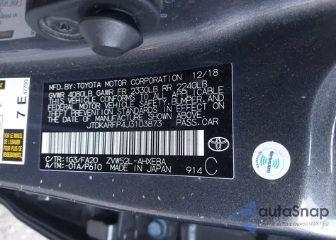2018 Toyota Prius Prime Plus from USA, damaged, VIN JTDKARFP4J3103873